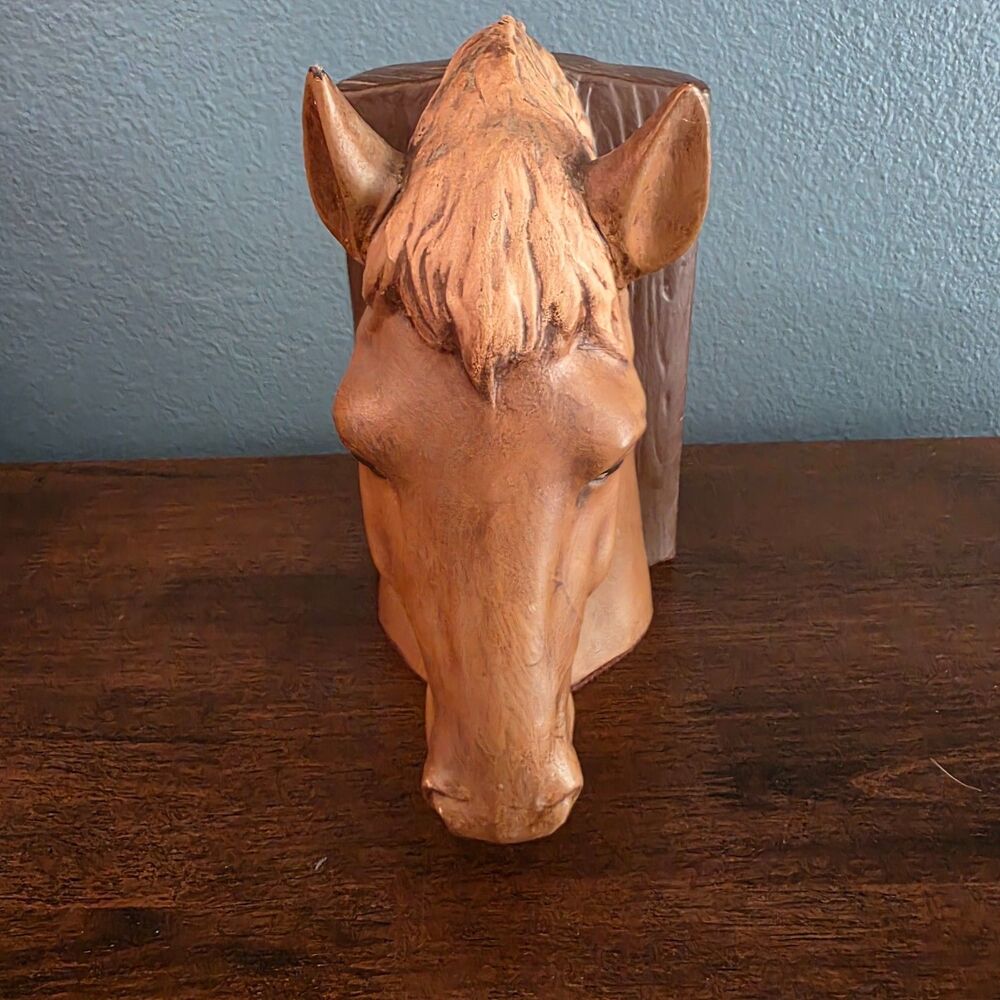 Vintage Ceramic Horse Head Statue Bookend Brown Matte Finish Rustic Equestrian - Picture 3 of 8
